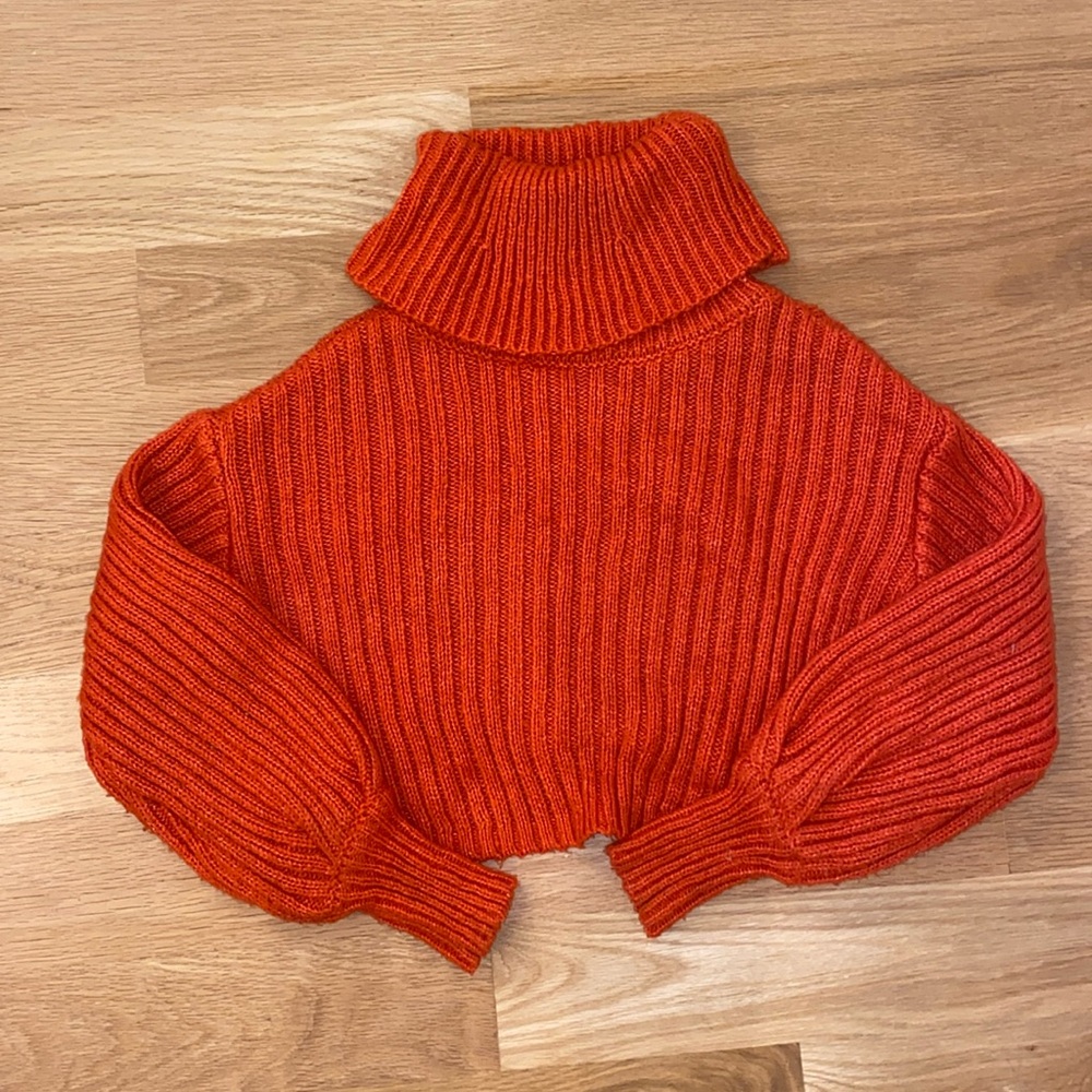 Urban Outfitters, vibrant orange, cropped, knit, turtle neck sweater
